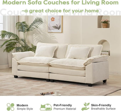 Oprisen 86" Modular Sectional Sofa, Comfy Cloud Couch Sectional Sofa, Chenille Sofa Sleeper Deep Seat Sofa with Throw Pillows for Living Room (Beige White, 86"- Loveseat)