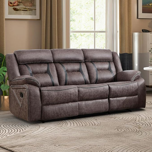 EBELLO Faux Leather Manual Reclining Sofa, 3 Seat Recliner Sofa Chair, Couch Furniture for Living Room, Furniture, Meeting Room, Grey (3 Seat Sofa)