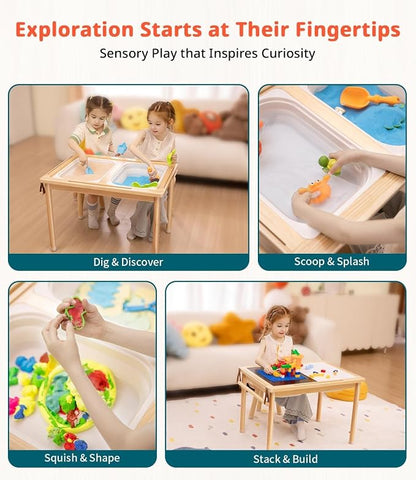 JOIN&JOY Sensory Tables for Toddler, Multi-Activity Table with Storage Bins, Double-Sided Lids, Indoor/Outdoor Kids Play Sand and Water Table, Birthday Gifts for Boys and Girls