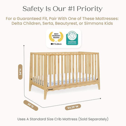 Delta Children Lulu 5-in-1 Convertible Crib, Converts to Toddler Bed, Daybed, Sofa & Full-Size Bed, Greenguard Gold Certified, Fits Standard Crib Mattress, 3 Mattress Heights for Baby, Natural