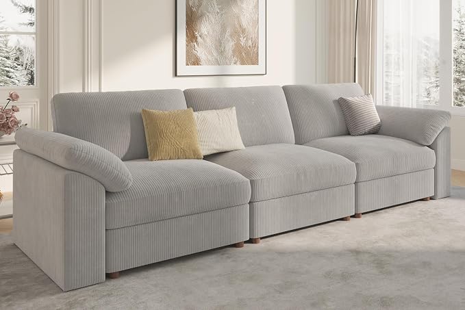 EASE MOOSE Large Sectional Modular Sofa,Modern Comfy 3 Seat Cloud Modular Couch, Modern Deep Seat Sectional for Living Room,Light Gray