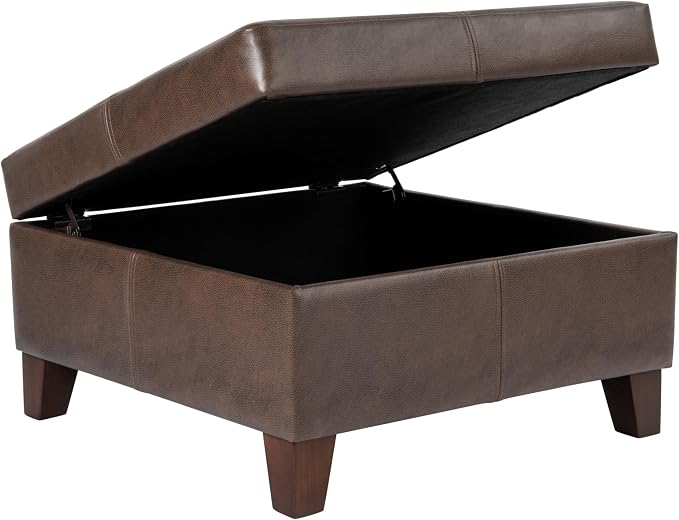HomePop 28" Faux Leather Square Storage Ottoman - Brown
