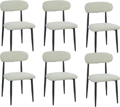 FREKEN Modern Upholstered Dining Chairs Set of 6, Mid-Century Metal Frame Linen Fabric Side Chair for Kitchen Dining Room, 350lbs Capacity, Beige