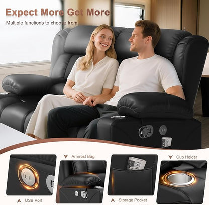 RV Loveseat Recliner Sofa, Reclining Loveseat Home Theater Seating with USB Ports, Cup Holders, Insert Pockets, Wall Hugger RV Recliners for Movie Room, Recline Movie Seats Gaming Sofa, Black