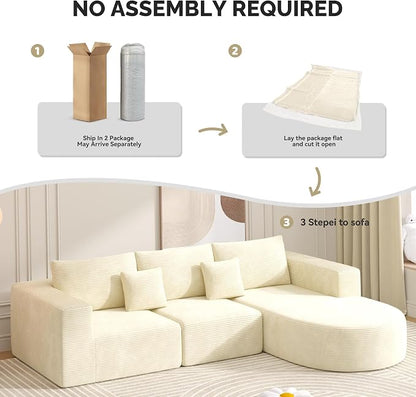 Boneless Couches for Living Room,Cloud Sectional Couch with L-Shape Chaise,Modern Modular Sofa with Deep Seat Upholstered Comfy Couches for Bedroom,No Assembly Required,1PCS