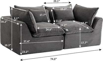 Boneless Couch Sectional Sofas Cloud Couches for Living Room | 74.8'' Modern Modular Cloud Sofa with Pillows for Bedroom