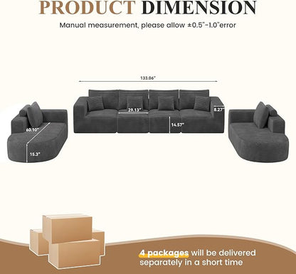 Living Room Furniture Sets,Modern U Shaped Modular Sectional Sofa,Convertible Cloud Couches for Living Room,Comfy 4 Seater with 2 Chaise Furniture Set, Boneless Couch Sofa,1 PCS