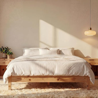 LIFEMENT Twin Bed Frame Signature Wood Platform, Noise Free, Under Bed Storage, No Box Spring Needed, Easy Assembly, Natural Natural