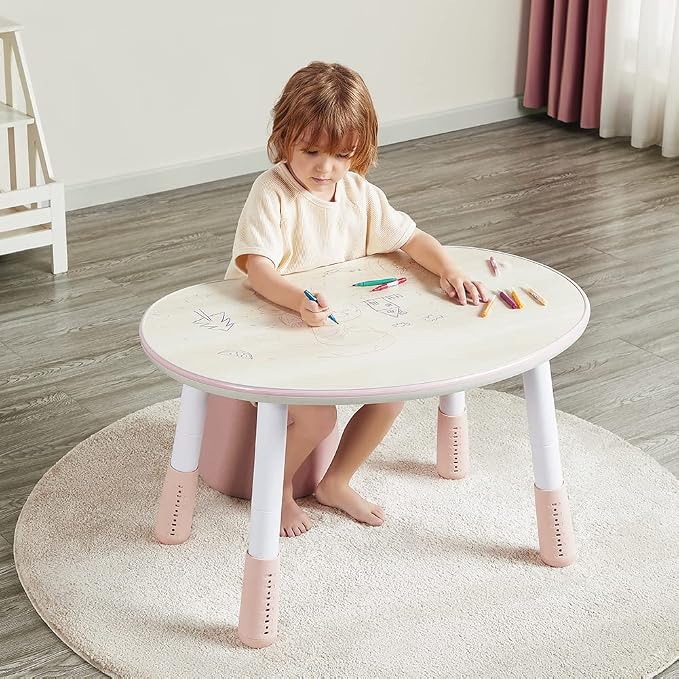 Children's Table, Height Adjustable Kids Play Table, Graffiti-Ready Kids Art Table. Suitable for Home & Kindergarten, Pink