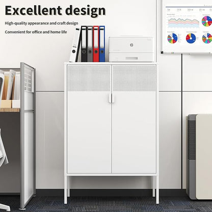 White Metal Storage Cabinet with 2 Doors - 47''H Locker Cabinet, 3 Tier Locker Door with Adjustable Shelves,Metal Sideboard for Home, Living Room,Office Kitchen and Bathroom