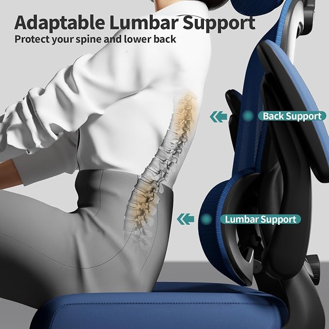 TRALT Office Chair Ergonomic Desk Chair, 330 LBS Home Mesh Office Desk Chairs with Wheels, Comfortable Gaming Chairs (1, Dark Blue)