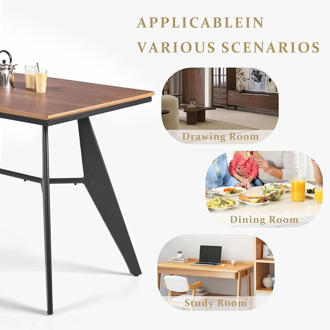Modern Industrial Table with Heavy-Duty Steel Frame, 47.3" x 23.6" Rectangular Tabletop Walnut Oak Finish, Home Office Computer Desk, Workstation, Writing Desk, Minimalist for Small Spaces