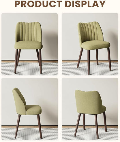 Upholstered Dining Chairs Set of 6, Modern Fabric Dining Chairs with Curved Backrest & Solid Rubber Wood Legs, Padded Kitchen Dining Room Chairs for Restaurant Cafe, Green
