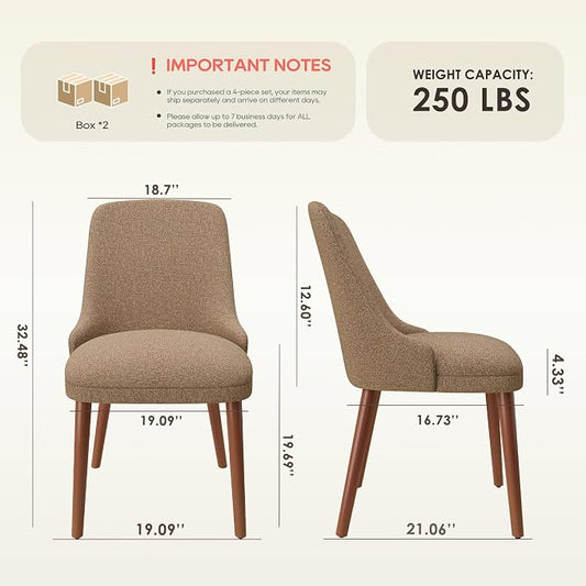 MALOL Upholstered Dining Chairs Set of 4, High-Back Dining Room Chair with Wood Legs, Padded Kitchen Chairs for Dining Room/Restaurant/Cafe, Camel