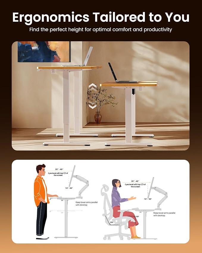 ErGear Height Adjustable Electric Standing Desk, 48 x 24 Inches Sit Stand up Desk, Memory Computer Home Office Desk, Light Vintage Brown