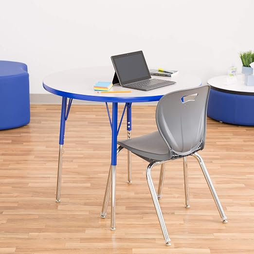 Norwood Commercial Furniture Adjustable Height Classroom Activity Table for Kids & Adults, Round Activity Table for School and Home, 36" D x 36" W x 30" H, Gray/Blue