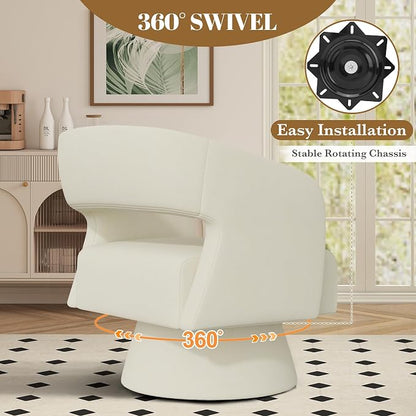Luxanimarion Swivel Barrel Accent Chair,Oversized Chenille Upholstered Round Swivel Chair,Modern Luxury 360 Degree Living Room Vanity Chair for Bedroom Office,Beige Chenille,4PCS