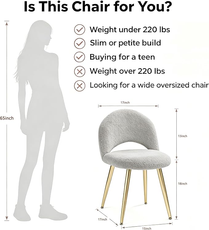 Vanity Chair with Backrest, Boucle Upholstery Armless Makeup Stool, Gray Vanity Stool with Gold Metal Legs for Bedroom Living Room Kitchen Dinning Room (Gold and Light Gray)