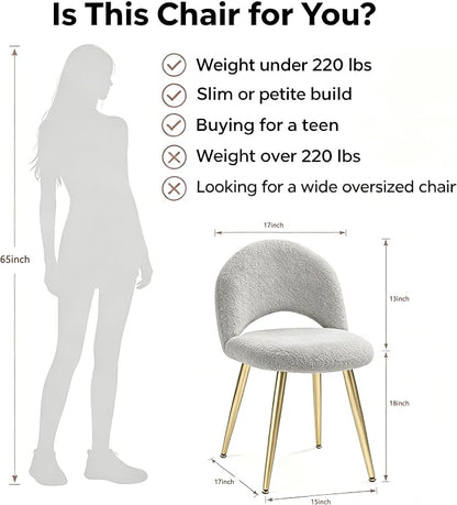 Vanity Chair with Backrest, Boucle Upholstery Armless Makeup Stool, Gray Vanity Stool with Gold Metal Legs for Bedroom Living Room Kitchen Dinning Room (Gold and Light Gray)