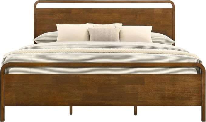 Roundhill Furniture Eldren Wood Bedroom Set, King Platform Bed with Two Nightstands in Walnut Finish