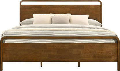 Roundhill Furniture Eldren Wood Bedroom Set, King Platform Bed with Two Nightstands in Walnut Finish