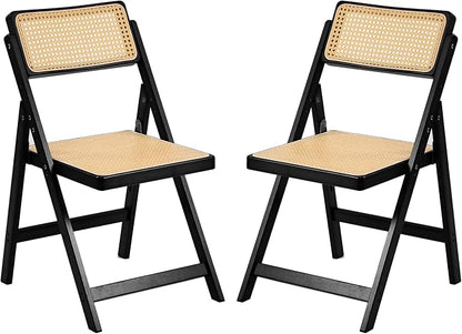 Tiita Rattan Dining Chairs Set of 2, Mid Century Modern Folding Chair, Bamboo Folding Dining Chairs for Small Space, Dining Room, Living Room, Bedroom, Black