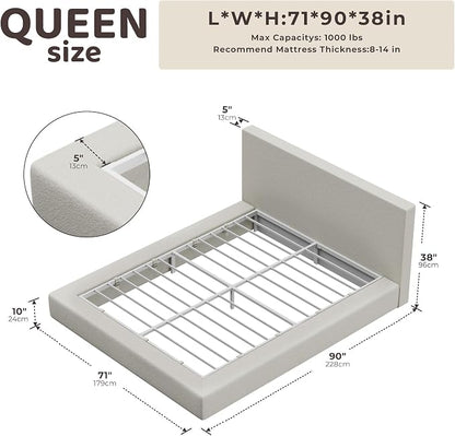 RECCI AirFrame Queen Bed Frame with Headboard, Cloud Upholstered Platform Bed Frame, 5 Inch Foam Cushioned, No Box Spring, Easy Assembly(Cream Boucle)