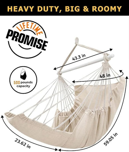 ADVOKAIR Hanging Hammock Chair Large Swing Chair with Foot Rest and Hardware,Max 500lbs,Steel Spread Bar with Anti Slips, 2 Cushions and Side Pocket,Indoor/Outdoor Use…