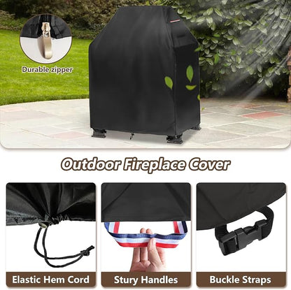Outdoor Fireplace Cover,Heavy Duty 600D Waterproof Square Chimineas Fireplace Covers,Cover for Panovue Chiminea Fire Pit,32" L x 24" W x 45" H,Black