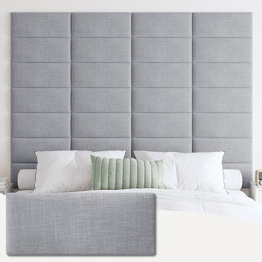 IFNOW Upholstered Wall Mounted Headboard, 3D Soundproof Wall Panels Peel and Stick for Queen Size, Reusable and Removable Tufted Bed Headboard in Light Grey (9 Panels, 10" x 24")