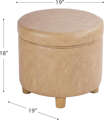 HomePop 19" Round Storage Ottoman - Sand Faux Leather