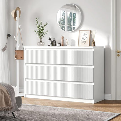 Jocoevol 6 Drawer Fluted Dresser, Modern Chest of Drawers for Bedroom with Hidden Handles, Wood Storage Organizer Cabinet for Living Room & Entryway, White (15.7" D x 47.3" W x 31.6" H)