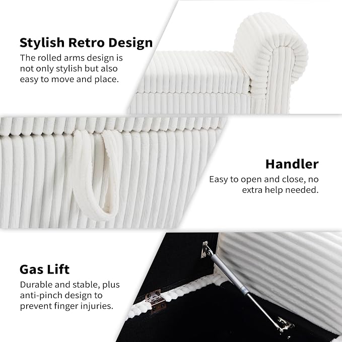 Storage Bench for Bedroom, 60" End of Bed Bench Premium Linen Upholstered Storage Ottoman, Entryway, Closet, White