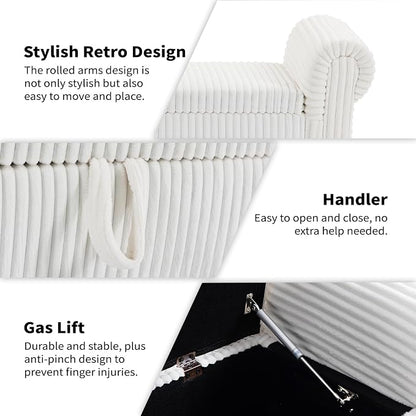 Storage Bench for Bedroom, 60" End of Bed Bench Premium Linen Upholstered Storage Ottoman, Entryway, Closet, White