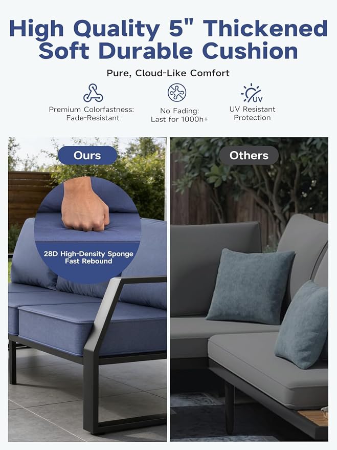 Oversized Modern Outdoor Patio Furniture Set with 5" Thick Cushions, Deep Seats & Wide Armrests, Comfortable Aluminum All-Weather Rustproof UV-Resistant Frame, 7-Seater for Garden, Backyard, Poolside