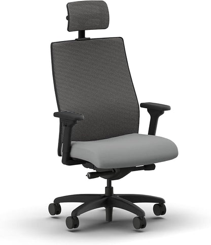 HON Ignition 2.0 Big and Tall Ergonomic Mesh Office Chair with Headrest, 450 lb Capacity, Extra‑Wide High‑Back Desk Chair with Adjustable Arms, Lumbar Support, Tilt Recline, Black Frame, Ash