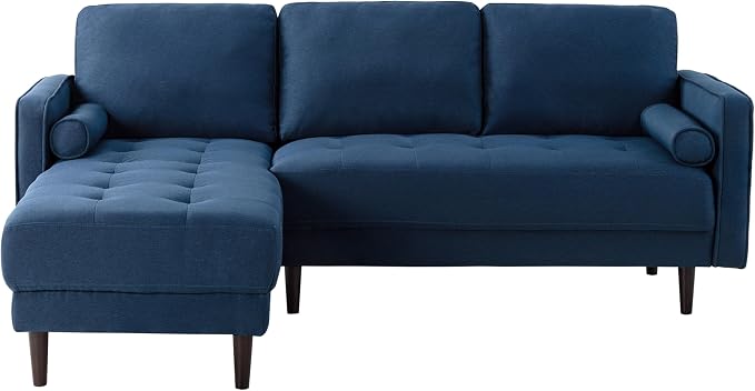 Studio Living® Lexington 83.1" Sofa Chaise, Mid-Century Modern, Pocket Coil Comfort, Reversable Chaise, Easy Assembly, Woven Fabric, Navy Blue