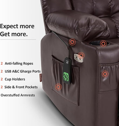 MCombo Small Dual Motor Power Lift Recliner Chair for Petite Elderly, Zero Gravity Lift Chair with Heat and Massage, Infinite Position, USB Ports,Faux Leather 7893 (Dark Brown, Small)