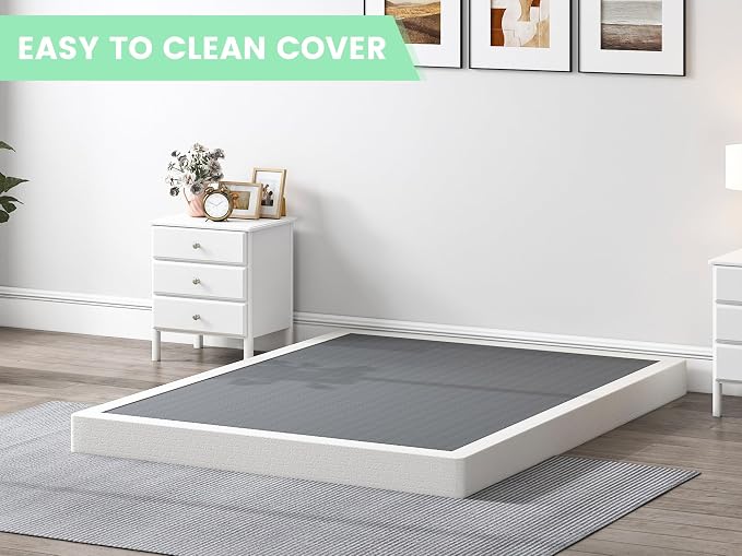 QEROMY 5 Inch Low Profile Box Spring, Sturdy Metal Frame Mattress Foundation, Easy Assembly, Quiet & Noise-Free, Queen Size