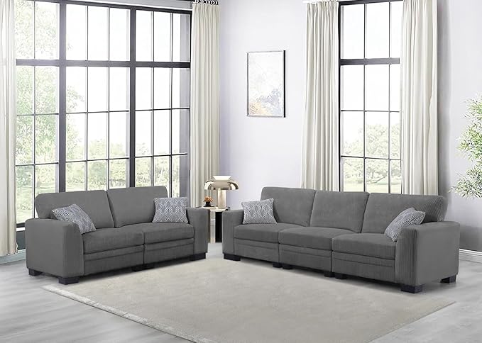 Legend Vansen Oversized Modular Sectional Sofa,U/L-Shaped Corduroy Couch with Ottoman,Deep Seat & Removable Cushion,Easy Assembly for Living Room Apartment,5 Seater,Grey