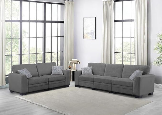 Legend Vansen Oversized Modular Sectional Sofa,U/L-Shaped Corduroy Couch with Ottoman,Deep Seat & Removable Cushion,Easy Assembly for Living Room Apartment,5 Seater,Grey