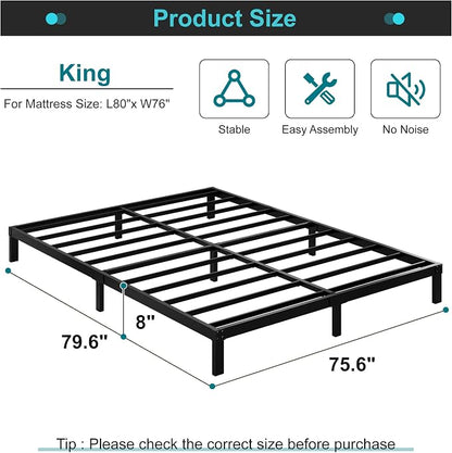 Maenizi King Size Bed Frame No Box Spring Needed, 8 Inch Heavy Duty King Platform Bed Frame Support Up to 3000 lbs, Easy Assembly, Noise Free, Black