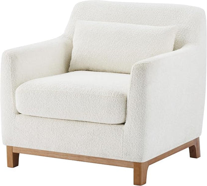 VANOMi Extra Deep Accent Chair, Fabric Upholstered Comfy Reading Armchair for Living Room, Bedroom Single Seat Sofa Chair with Wood Base, Lamb Fabric | Oversized Armchair with Thick Cushion Reading Chairs for Living Room, Apartment