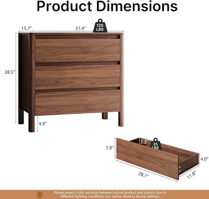 MAISONARIA Walnut 3-Piece Dresser Bedroom Set, 6 Drawers Dresser & 3 Drawer Nightstands with Hidden Handles, Wood Chest of Drawers for Bedroom, Living Room, Entryway