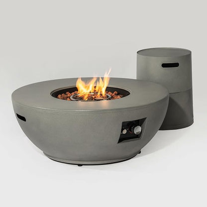 36" Propane Gas Fire Pit Table Set, 50000 BTU Round Steel Outdoor Fire Pit with Tank Holder & Lid, Patio Fire Table for Backyard, Deck, Garden, Grey