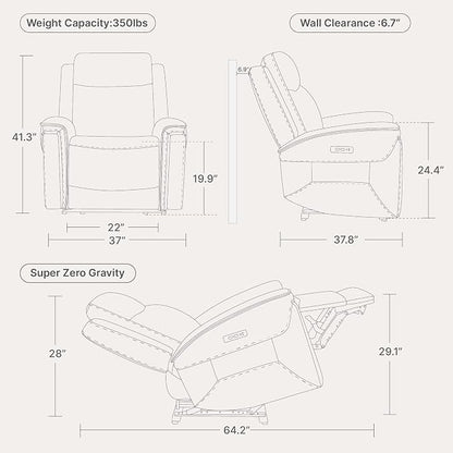 Watson & Whitely Super Zero Gravity Power Recliner Chairs with Power Headrest Leather Recliner with USB/Type-C Ports for Adults, Electric Reclining Sofa Chair for Living Room, Bedroom, Chocolate