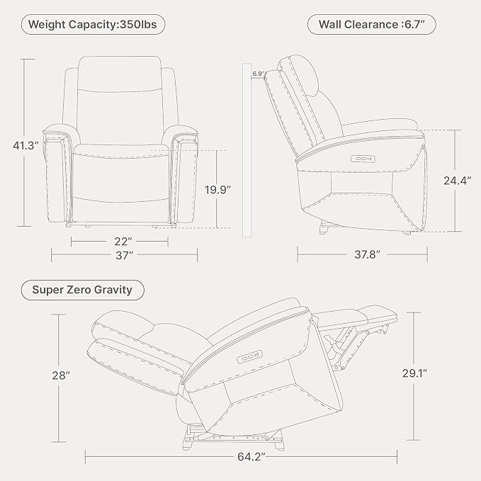 Watson & Whitely Super Zero Gravity Power Recliner Chair with Power Headrest, Genuine Leather Recliner with USB & Type-C Ports, Electric Reclining Sofa Chair for Living Room, Bedroom, Saddle Brown