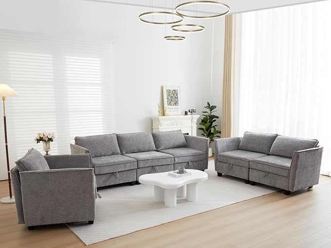 ORRD 3 Piece Modular Sectional Sofa Set, Convertible Couch with Storage, Sofa Modular for Living Room, Office (Grey)