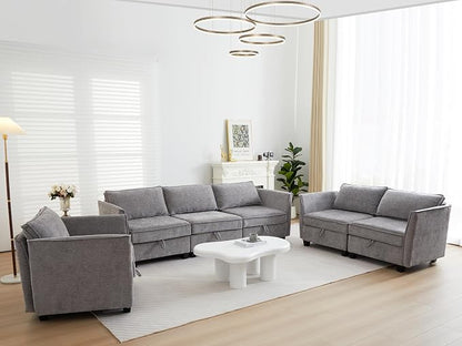 ORRD 3 Piece Modular Sectional Sofa Set, Convertible Couch with Storage, Sofa Modular for Living Room, Office (Grey)