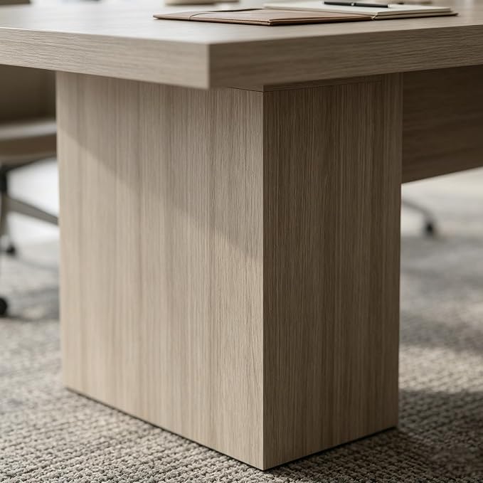 130" W Extra Large Conference Desk Table for 8-10 Persons, Modern Office Work Desk with Sturdy Pedestal Base, Long Rectangular Executive Study Table for Office, Living Room, Gray Oak